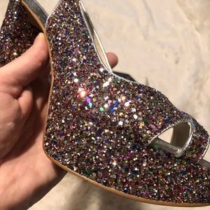Nine West Rainbow Glitter Open Toe Slingback Heels